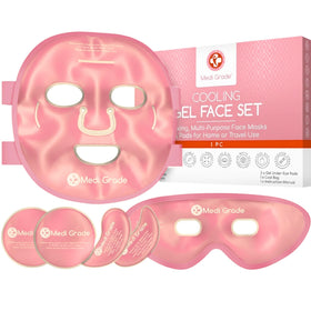 Medi Grade Face Ice Pack and Cooling Eye Mask Set, pink packaging