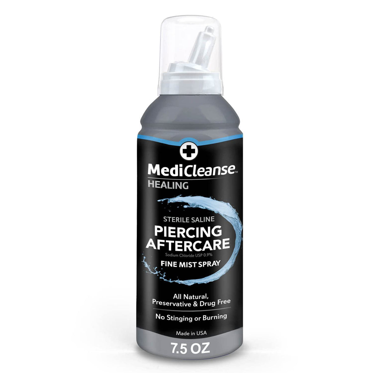 MediCleanse Sterile Saline Piercing Aftercare Fine Mist Spray 7.5 oz front view