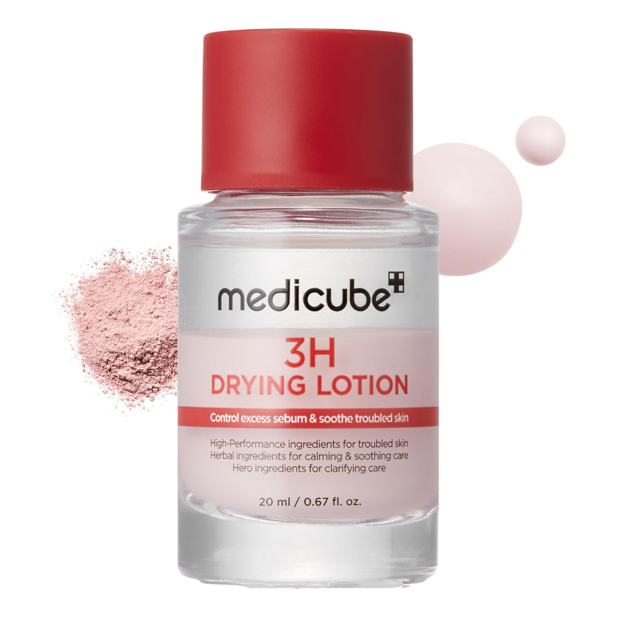 medicube 3H Overnight Drying Lotion front view with pink powder