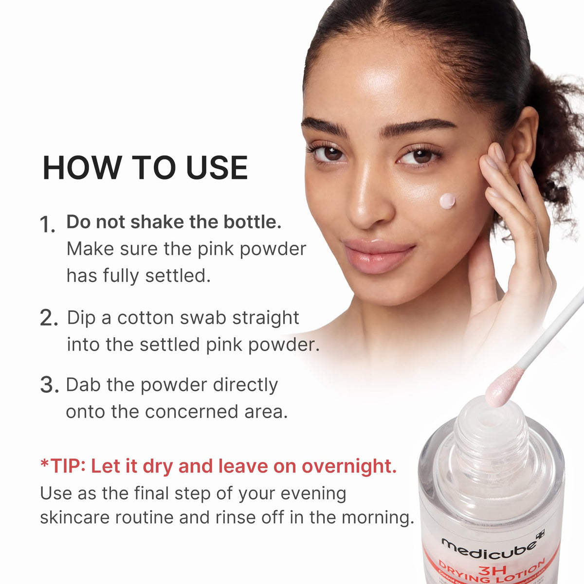 medicube 3H Overnight Drying Lotion texture on a cotton swab