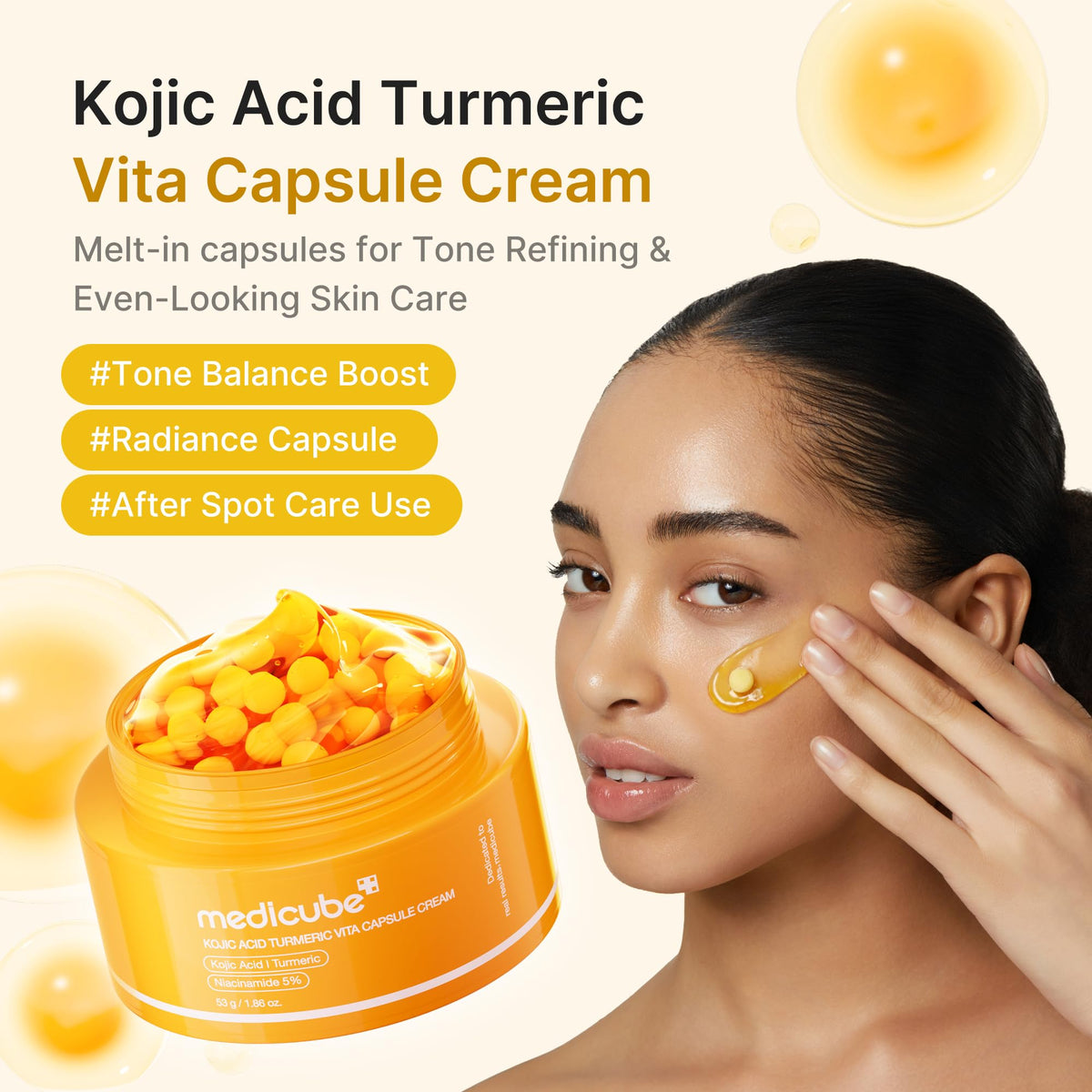 medicube Capsule Cream texture close-up showing gel and capsules