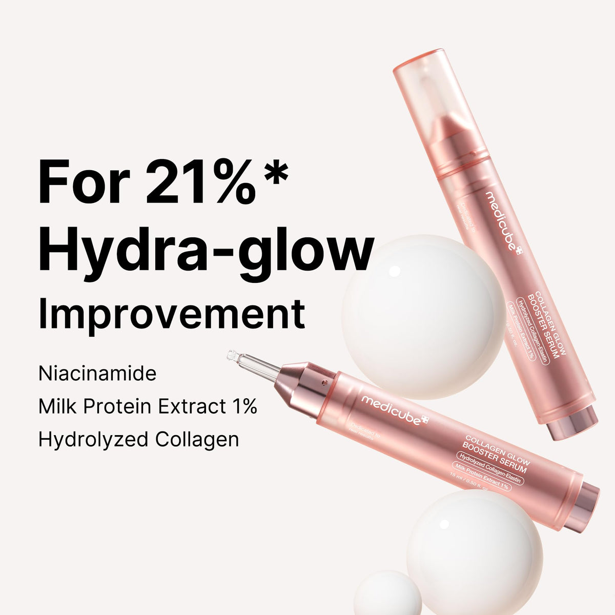medicube Collagen Glow support Serum on a bathroom counter with skincare products