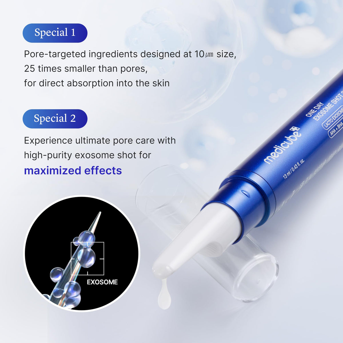 medicube Exosome Shot Zero Facial Serum needle-shaped applicator