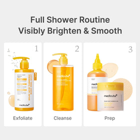 medicube Kojic Acid Turmeric Brightening Body Wash in a shower setting