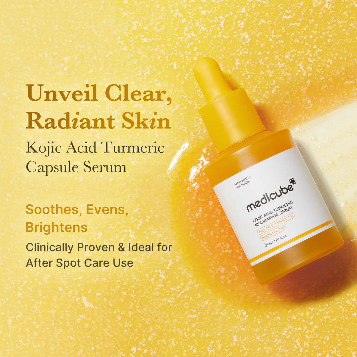 medicube Kojic Acid Turmeric Serum showing snowflake-like capsules