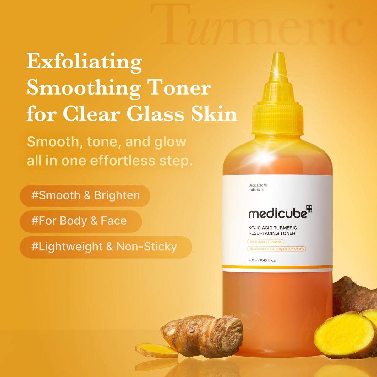 medicube Kojic Acid Turmeric Smoothing Toner back view with ingredients