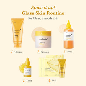 medicube Kojic Acid Turmeric Smoothing Toner with glowing skin background