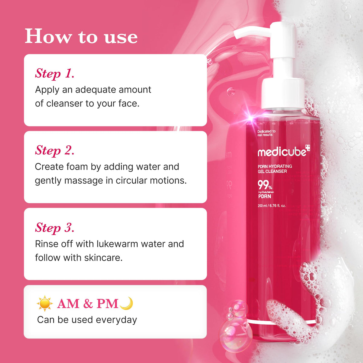 medicube PDRN Jelly to Foam Cleanser in use on skin