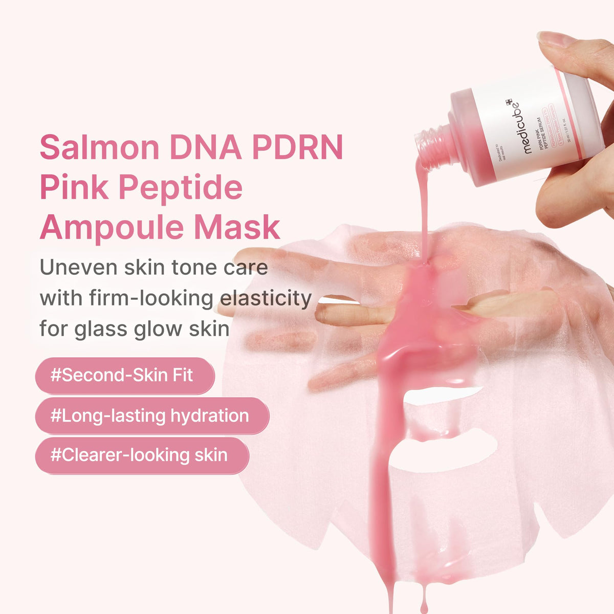 medicube PDRN Pink Peptide Ampoule Sheet Mask application on model's face