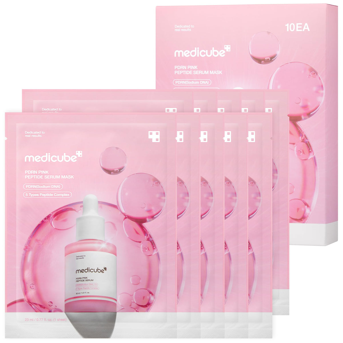 medicube PDRN Pink Peptide Ampoule Sheet Mask front view with packaging