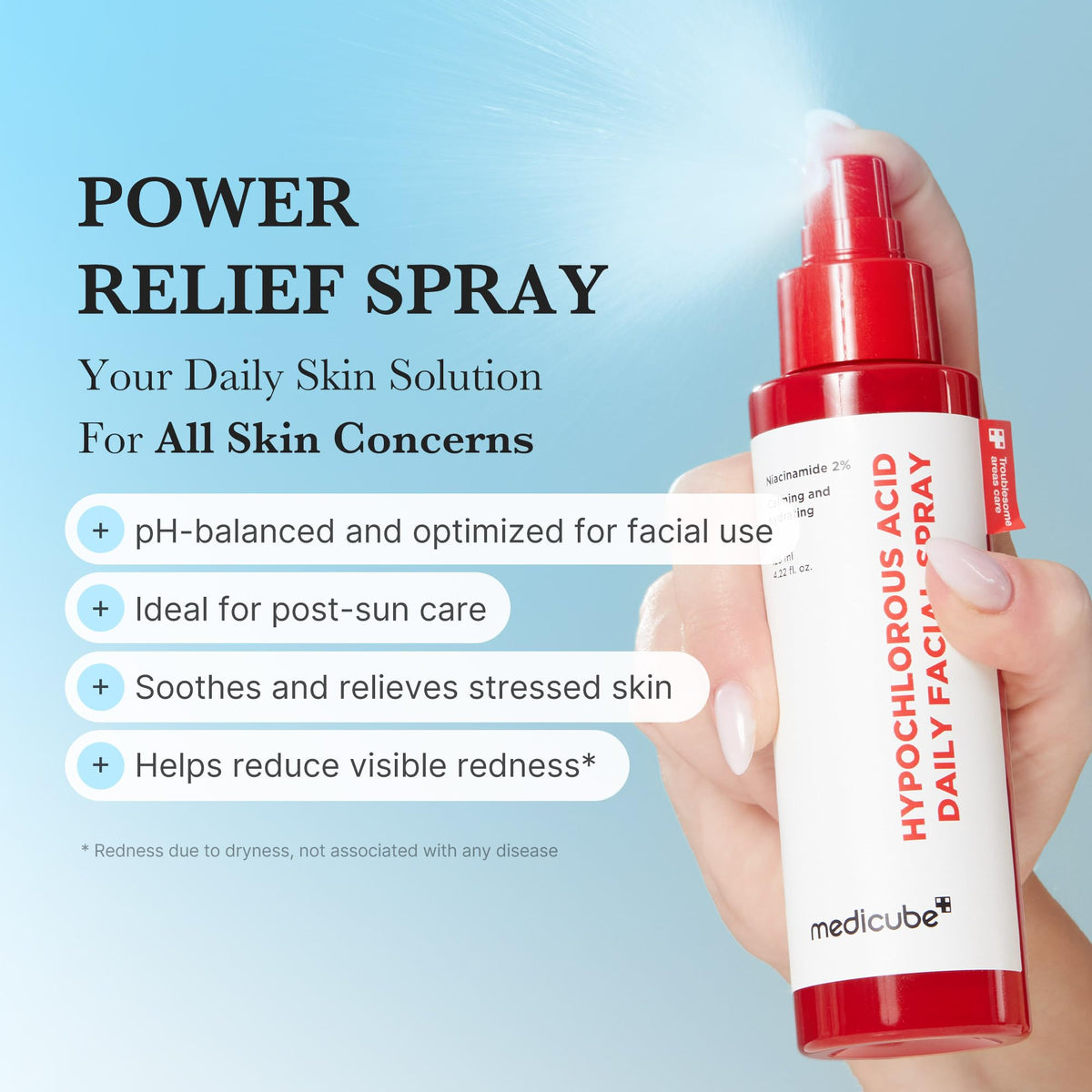 medicube Power Soothing Spray side view showing mist nozzle