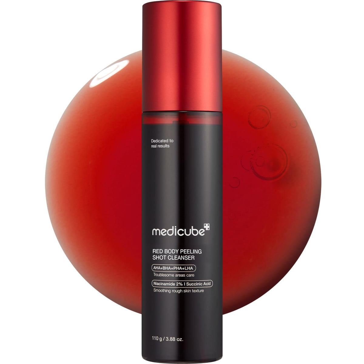medicube Red Body Peeling Shot front view with spray nozzle