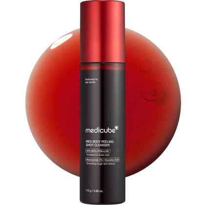 medicube Red Body Peeling Shot front view with spray nozzle