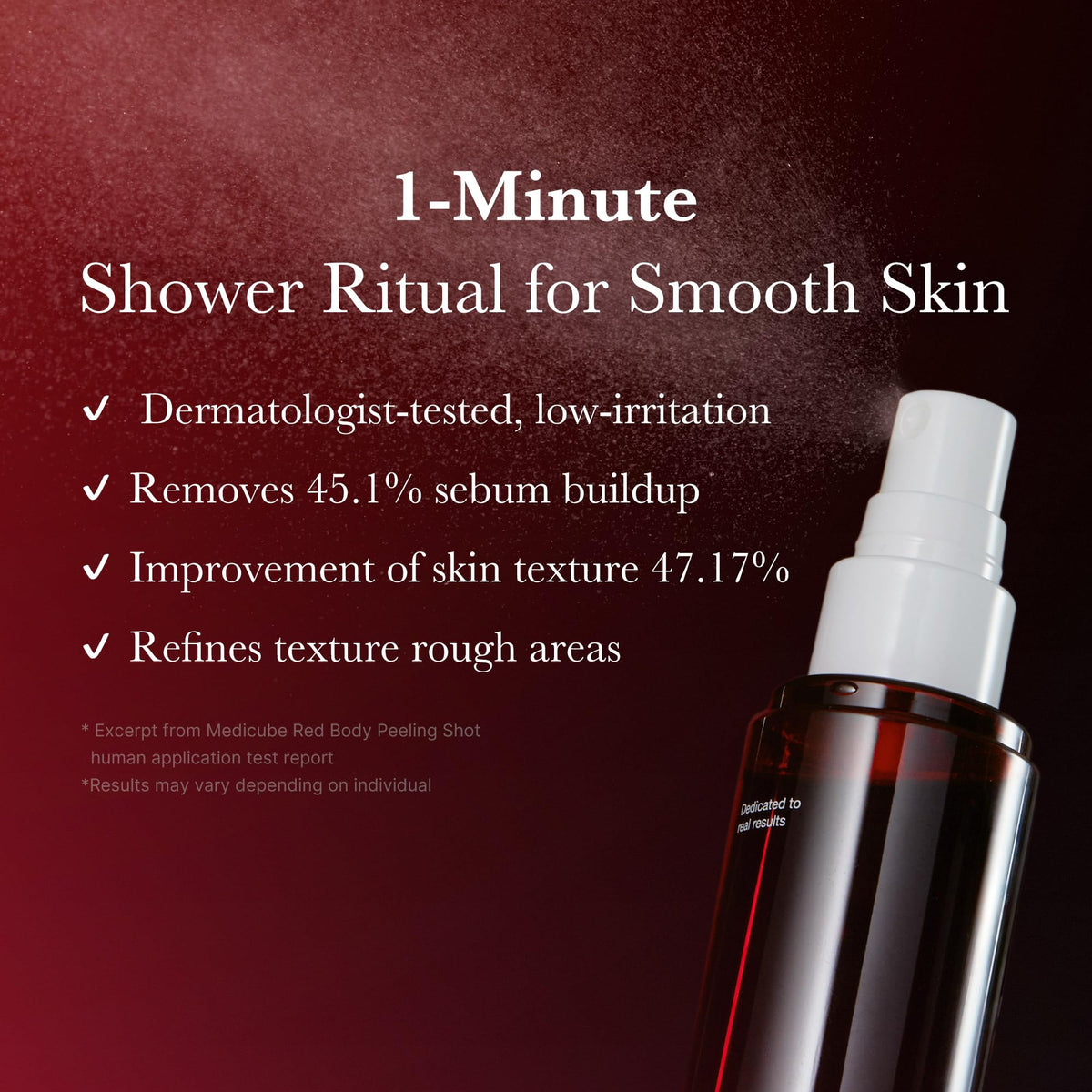 medicube Red Body Peeling Shot side view with dimensions