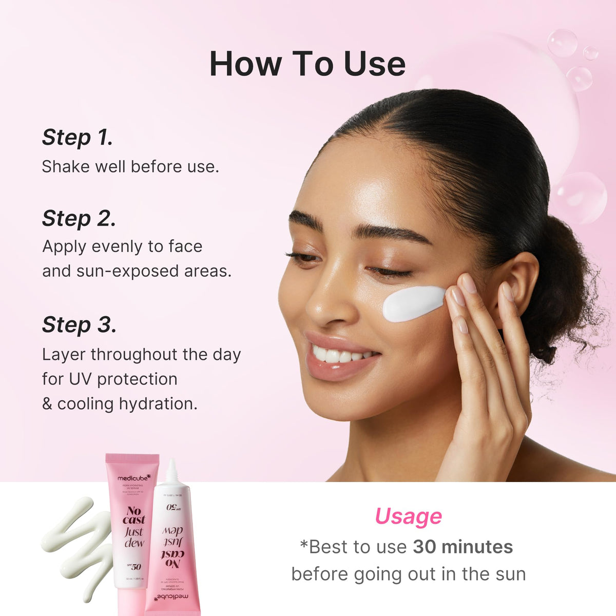 medicube Sunscreen No Cast Just Dew PDRN Hydrating UV Sun Serum side view