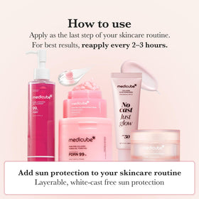 medicube Sunscreen No Cast Just Glow Collagen SPF 50 on a makeup table