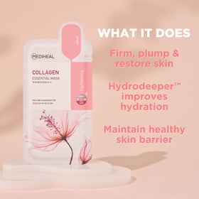 MEDIHEAL Collagen Essential Face Mask unfolded showing texture