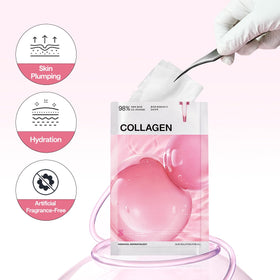 MEDIHEAL Collagen Essential Face Sheet Mask laid out on a flat surface