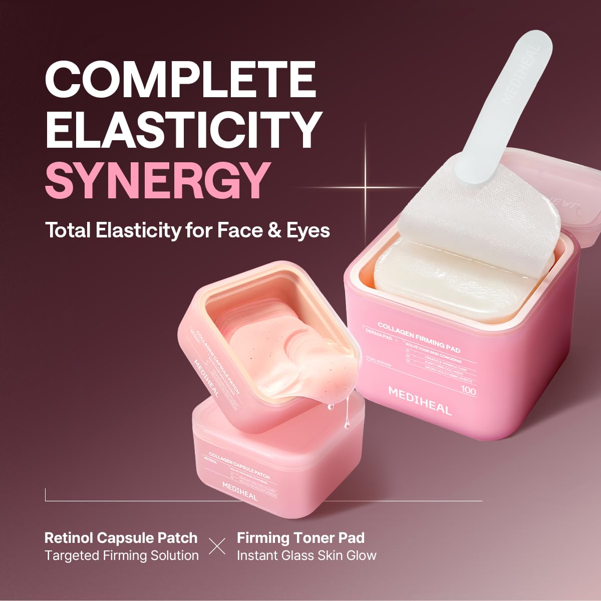 MEDIHEAL eye patches displayed with skincare products