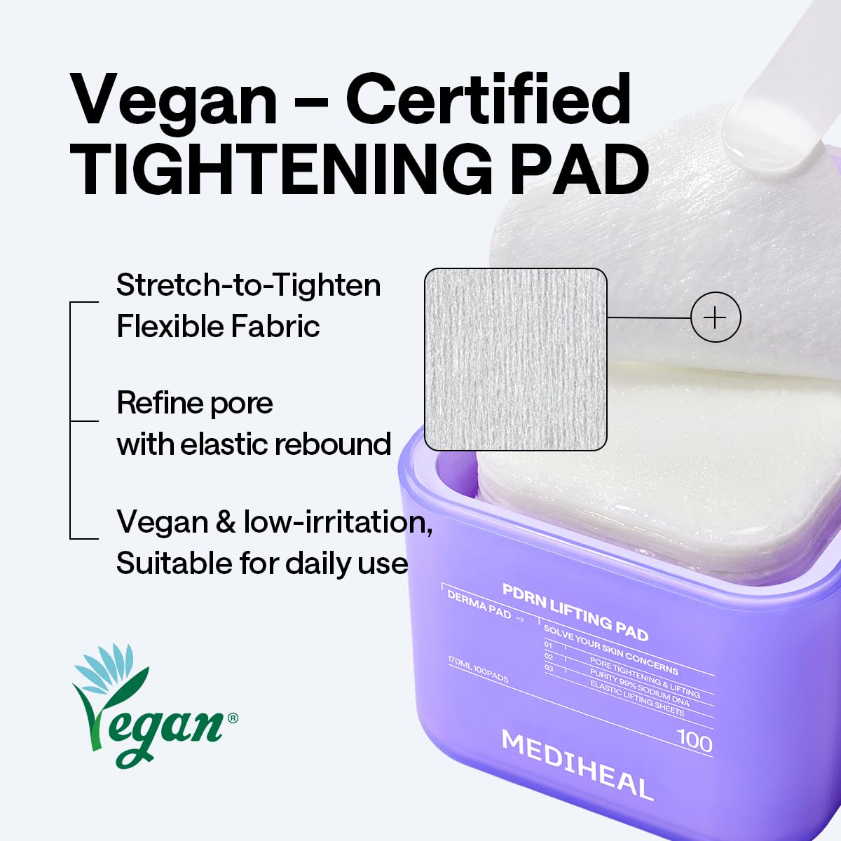 MEDIHEAL PDRN Lifting Toner Pads with ingredients