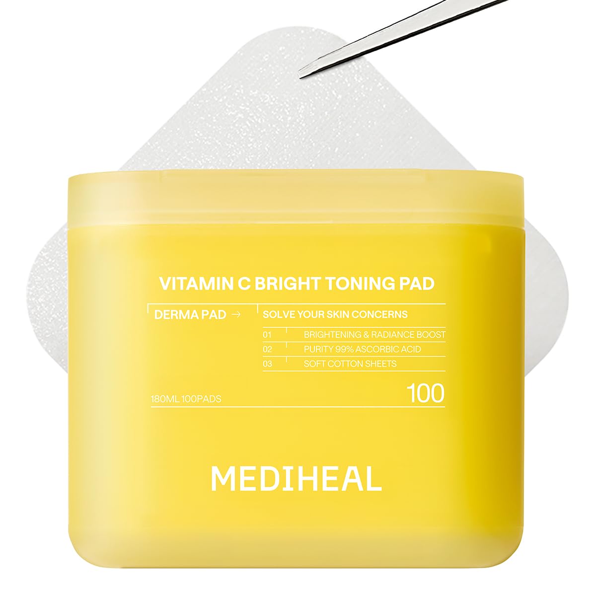 MEDIHEAL Vitamin C Bright Toning Toner Pads front view with packaging