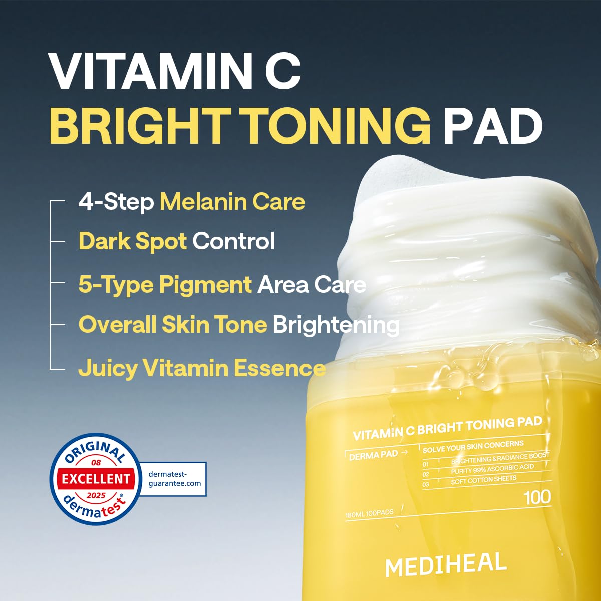 MEDIHEAL Vitamin C Toner Pads in use on a model's face