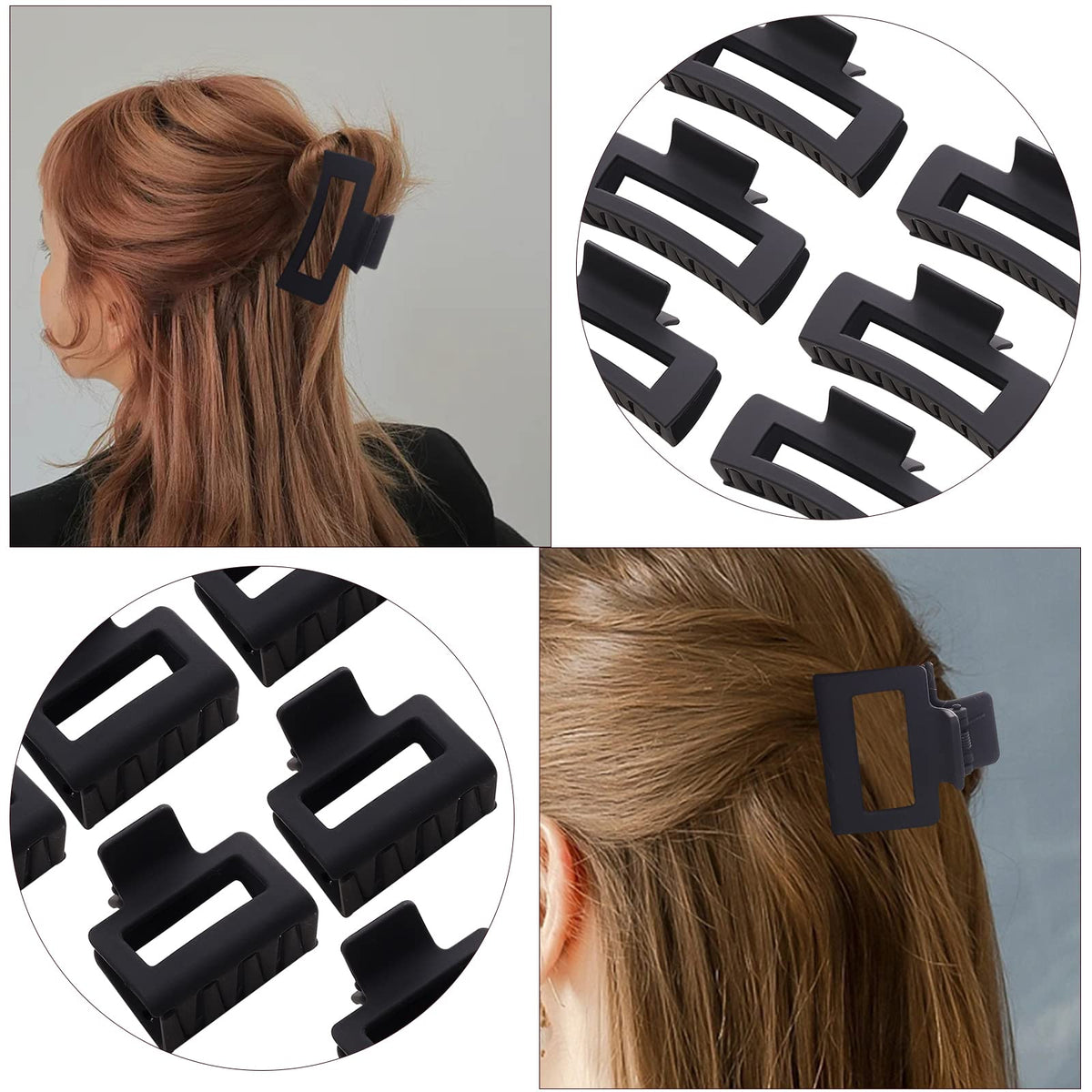 Medium Alemaky black rectangle hair claw clip on a hair bun