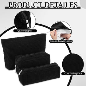 Medium black corduroy makeup bag from Huhumy, side view