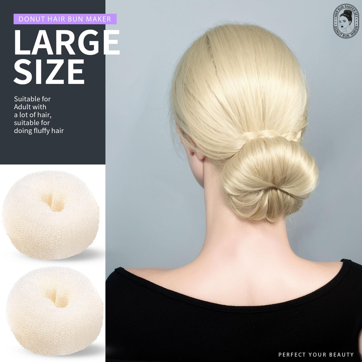 Medium cream hair donut from Teenitor set