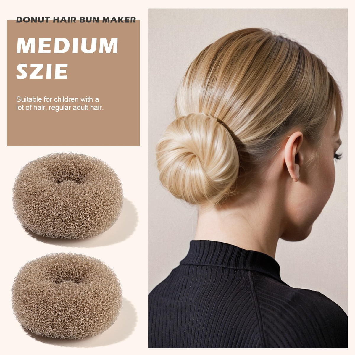 Medium donut hair bun makers from Teenitor, two pieces