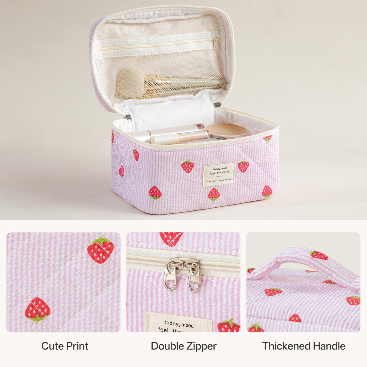 Medium HBselect Quilted Makeup Bag with cosmetics inside