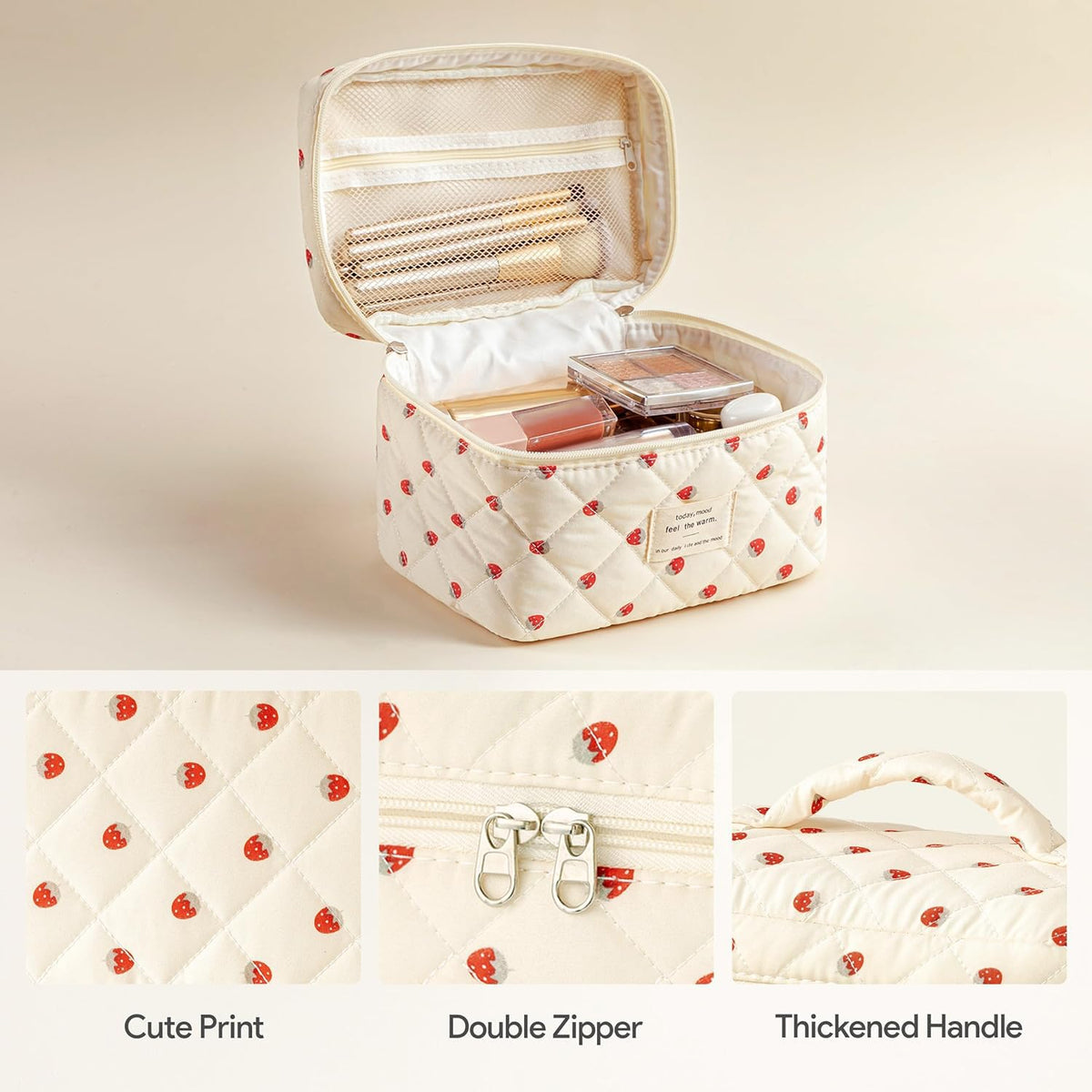 Medium HBselect Quilted Makeup Bag with open view