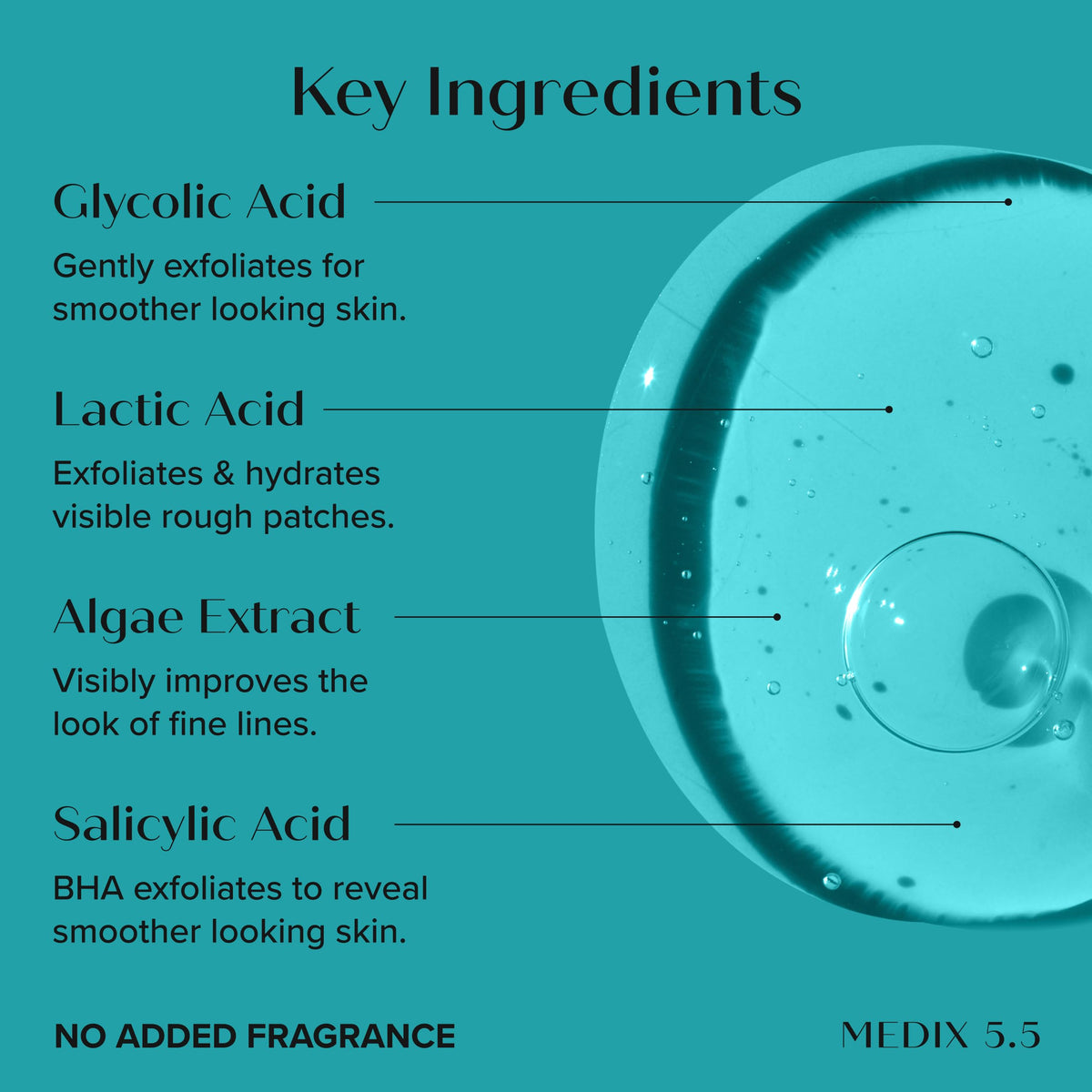 Medix 5.5 AHA Exfoliating Serum in a dropper bottle