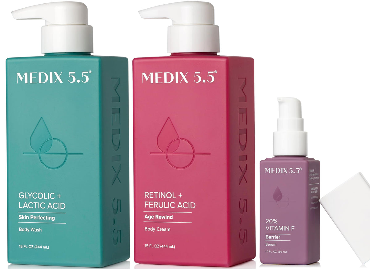 Medix 5.5 Anti Aging Skin Care Set including Retinol Cream, AHA Wash, and Vitamin F Serum