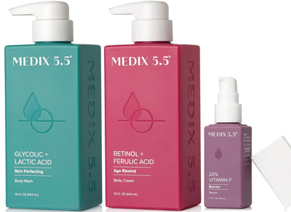 Medix 5.5 Anti Aging Skin Care Set including Retinol Cream, AHA Wash, and Vitamin F Serum