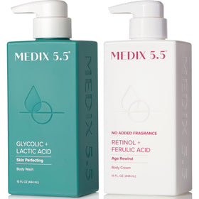 Medix 5.5 Exfoliating Glycolic Acid Body Wash and Retinol Lotion Set front view