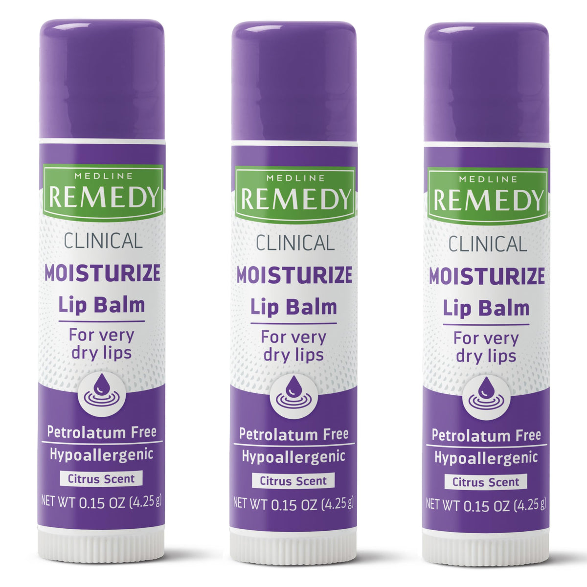 Medline Remedy Clinical Lip Balm 3 Count Citrus Scent front view