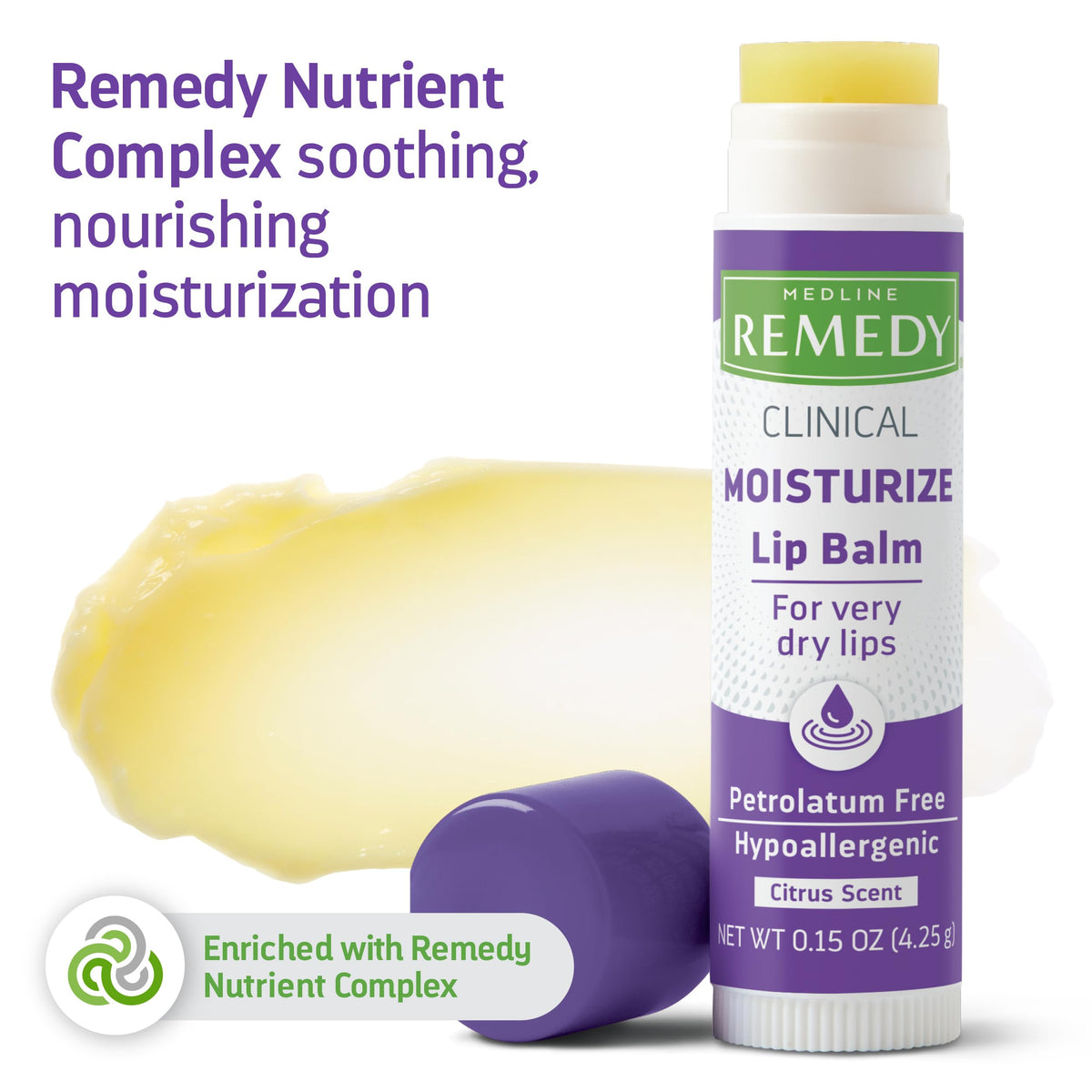 Medline Remedy Clinical Lip Balm on a wooden table