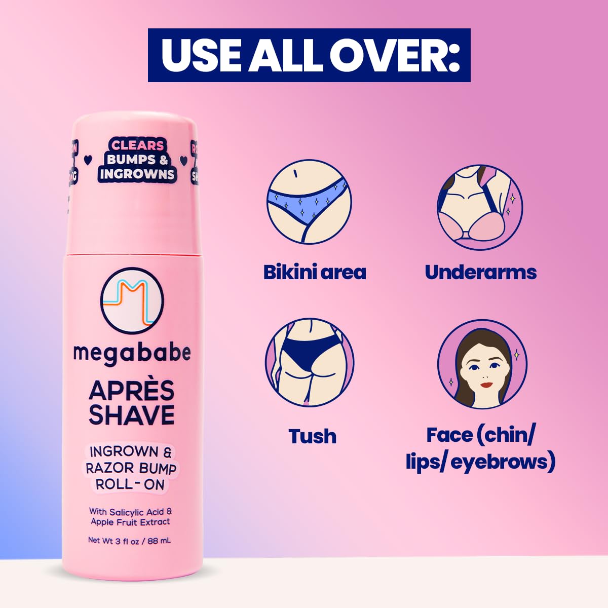 Megababe Après Shave Roll-On applied on skin