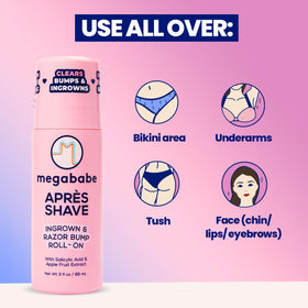 Megababe Après Shave Roll-On applied on skin