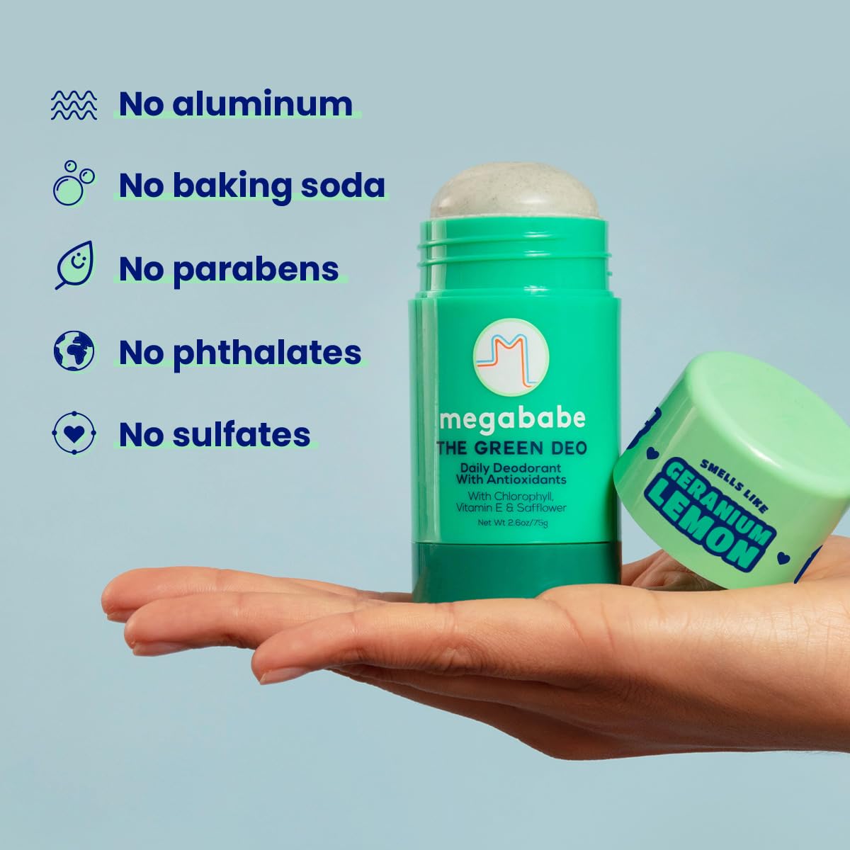 Megababe Green Deo Geranium Lemon ingredients close-up