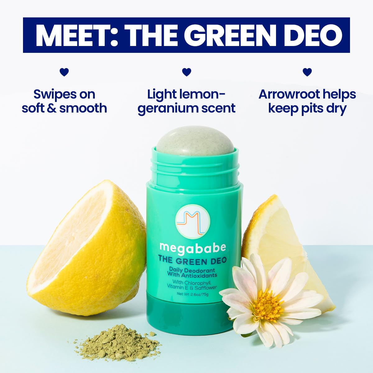 Megababe Green Deo Geranium Lemon stick application