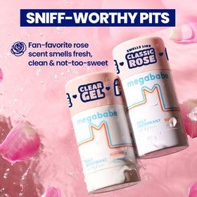 Megababe Rosy Pits Deo 2.6 oz size comparison with a hand