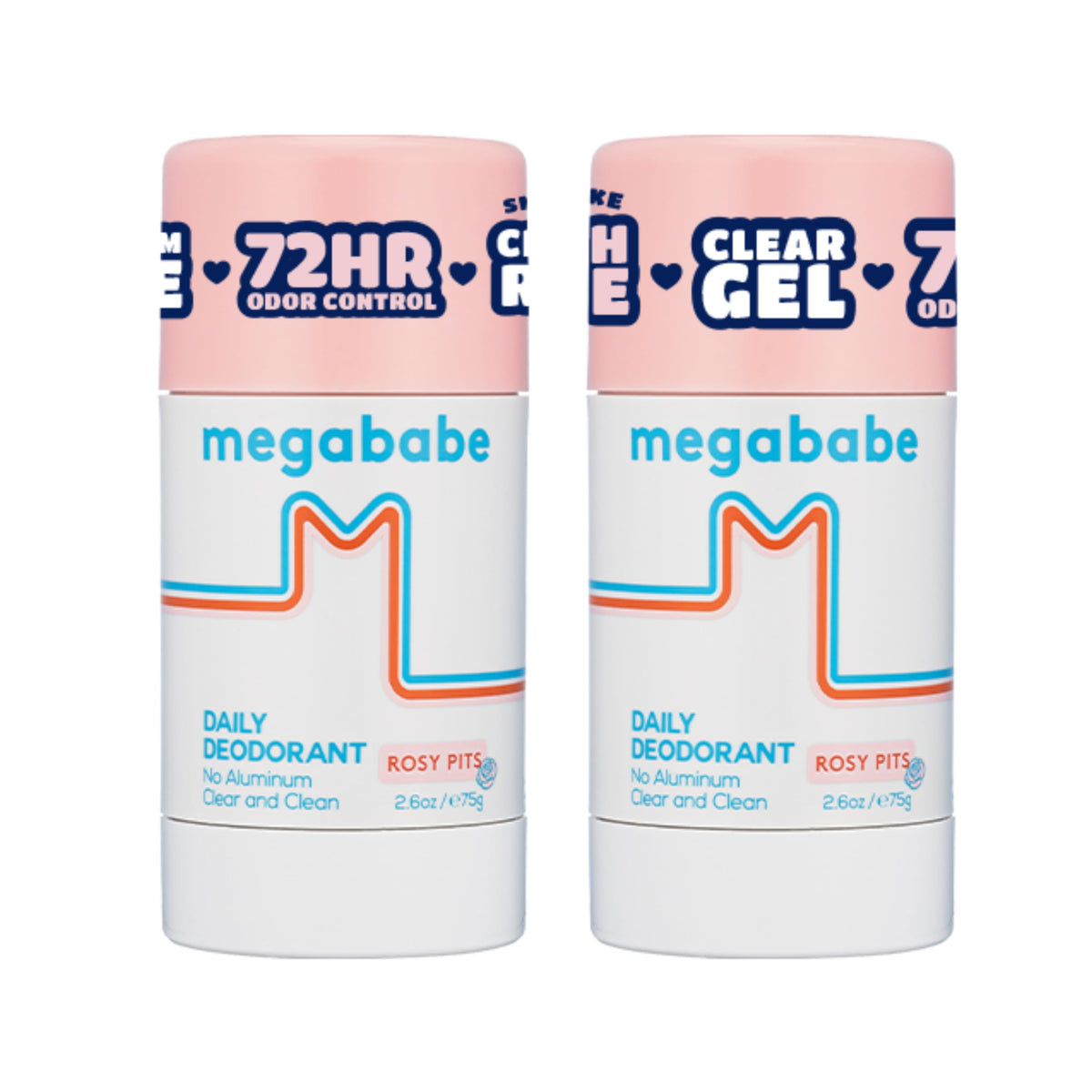 Megababe Rosy Pits Deo 2-Pack front view with fresh rose scent
