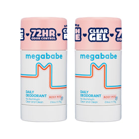 Megababe Rosy Pits Deo 2-Pack front view with fresh rose scent