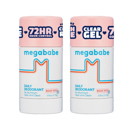 Megababe Rosy Pits Deo 2-Pack front view with fresh rose scent