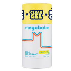 Megababe Sunny Pits Deo front view showing bright citrus scent packaging