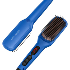 MEGAWISE Ceramic Ionic Hair Straightener Brush front view in gentian blue