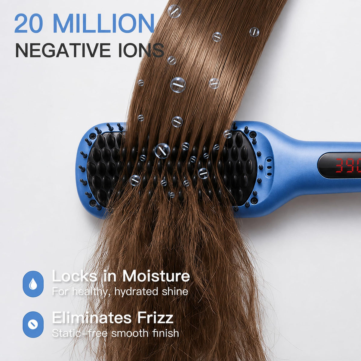 MEGAWISE Ceramic Ionic Hair Straightener Brush LED display close-up