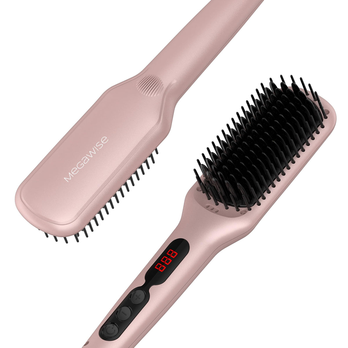 MEGAWISE Hair Straightener Brush front view in pink gold
